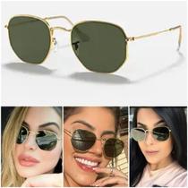 Óculos De Sol Hexagonal 3548 Feminino Masculino Dourado Verde G15 Casual UV400