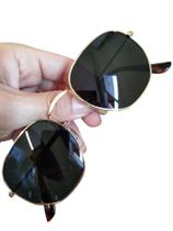 Óculos De Sol Hexagonal Dourado Preto Unissex UV400 Lentes De Cristal Barato