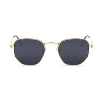 Óculos De Sol Hexagonal Feminino Masculino Metal Dourado Uv