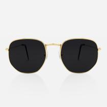 Óculos de Sol Hexagonal preto com dourado Óculos de Sol Hexagonal preto com dourado