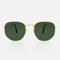 Óculos de Sol Hexagonal verde com dourado Óculos de Sol Hexagonal verde com dourado