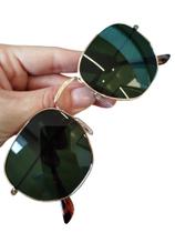 Óculos De Sol Hexagonal Verde G15 Clássico Lentes De Cristal UV400 Moda Verão