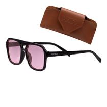 Óculos De Sol Hroch Modelo Romana, Com Proteção Uv400 com Case em Couro Óculos De Sol Hroch Modelo Romana, Com Proteção Uv400 com Case em Couro