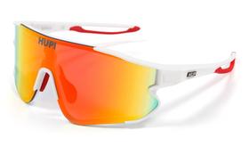 Óculos de Sol HUPI Bornio Branco/Vermelho Lente Vermelho Espelhado Performance para Ciclismo