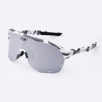 Óculos de Sol HUPI Huez Camo Preto e Cinza - Lente Prata Espelhado