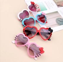 Óculos de Sol Infantil Feminino de Gatinho com Laço Formato de Coração Hello Kitty para Crianças Meninas Moda Verão - LVO