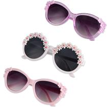 Óculos de sol infantis XINB LOOK de 3 pares Flower Frame UV400