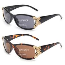 Óculos de sol JM Bifocal Reading para mulheres UV400 Black & Tortoise +2.5