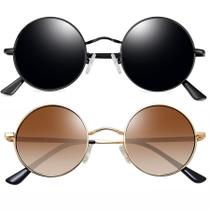 Óculos de sol Joopin Hippie redondos polarizados UV400, pacote com 2, mulheres e homens