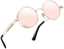 Óculos de sol Joopin Mirrored Pink Round Hippie Steampunk UV400