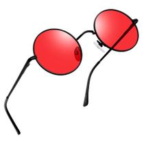 Óculos de sol Joopin Red Tinted Small Round UV400 Black Metal