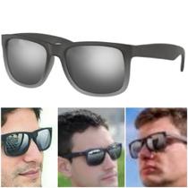 Óculos De Sol Justin 4165 Preto Prata Espelhado Masculino Feminino Proteção UV400