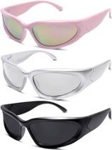 Óculos de Sol Knliwkm Oval Sporty Wrap Around Y2K - Prata Óculos de Sol Knliwkm Oval Sporty Wrap Around Y2K - Prata