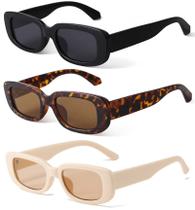 Óculos de sol KUGUAOK retro retangulares UV400 femininos/masculinos, pacote com 3