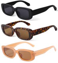 Óculos de sol KUGUAOK retro retangulares UV400 femininos/masculinos, pacote com 3