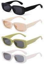 Óculos de sol KUGUAOK retro retangulares UV400 femininos/masculinos, pacote com 4 Óculos de sol KUGUAOK retro retangulares UV400 femininos/masculinos, pacote com 4