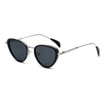Óculos de sol lela joias 2w1718 c4 metal fashion - hastes de metal dourado e lentes pretas