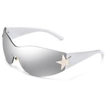 Óculos de Sol LIKSMU Sem Aro - Estilo Y2K com Lentes Espelhadas Prateadas