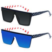 Óculos de sol LYZOIT American Flag Square Oversize UV400 para mulheres e homens