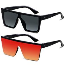 Óculos de sol LYZOIT Square Oversized Fashion Shield UV400, pacote com 2