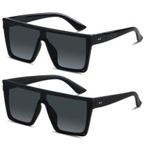 Óculos de sol LYZOIT Square Oversized Shield UV400 Matte Black, pacote com 2 unidades