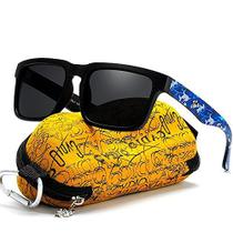 Óculos de Sol Masculino Kdeam Estilo Surf Quadrado Hastes Estampadas Proteção uv400 Polarizados