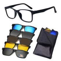 Óculos De Sol Masculino Polarizado Armação Grau Clip On 6 em 1 Troca Lentes Mod 8001