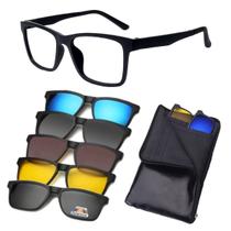 Óculos De Sol Masculino Polarizado Armação Grau Clip On 6 em 1 Troca Lentes Mod 8002