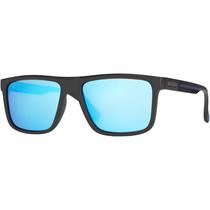 Óculos de Sol Masculino Polarizado Proteção UV 400 Formato Quadrado Armação Preto Lente Azul Espelhada Original VH 6286
