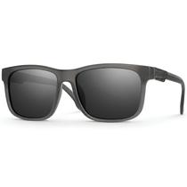 Óculos de Sol Masculino Polarizado UV400 Quadrado Armação Cinza Lentes Pretas Village Heaven 6284