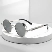 Óculos De Sol Masculino PRATEADO Vintage POLARIZADO Steampunk Retrô Alok Silver Prata - OMG
