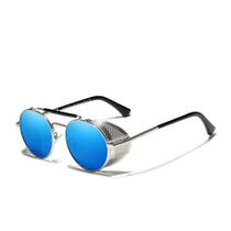 Óculos de Sol Masculino Redondo Steampunk Proteção Polarizados UV400 Anti-Reflexo
