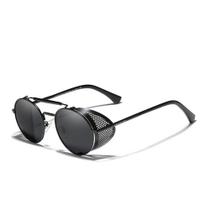 Óculos de Sol Masculino Redondo Steampunk Proteção Polarizados UV400 Anti-Reflexo