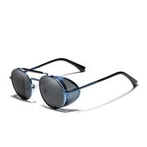 Óculos de Sol Masculino Redondo Steampunk Proteção Polarizados UV400 Anti-Reflexo