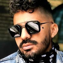 Óculos De Sol Masculino STEAMPUNK RETRÔ PRETO Black Square Quadrado Em Metal Proteção 400UV