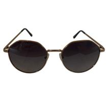 Óculos De Sol Metal Hexagonal Arredondado Armação Dourada Lente Preta Degradê Tokio Fashion
