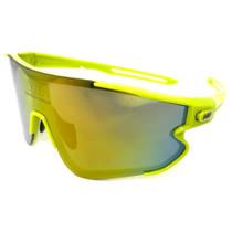 Óculos de Sol modelo Line HD acetato cor verde flúor lentes espelhadas na cor mix azul esverdeado. Modelo máscara