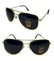 Óculos de Sol Original flight Aviador Metal Oval Dourado com Lente Preto Masculino Feminino Unissex UV400