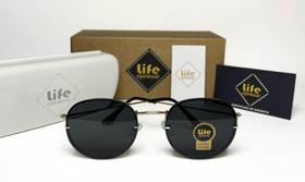Óculos de Sol Original Inspiration Round Redondo Dourado com lente Preto Feminino Masculino Unissex UV400