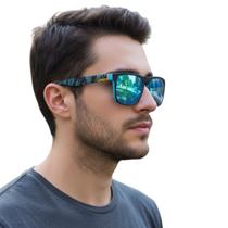 Óculos De Sol Polarizado Fashion Preto E Azul Espelhado