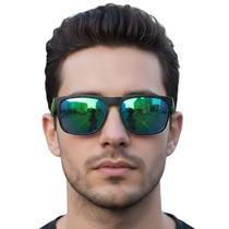 Óculos De Sol Polarizado Fashion Preto Verde Espelhado