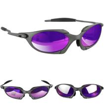 Óculos de Sol Polarizado Lente Roxa Espelhada Lupa Metal Proteção UV400 + Case Premium