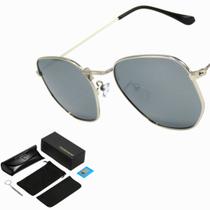 Óculos De Sol Polarizado Octogonal Metal Uv400 Com Case - Ccloio
