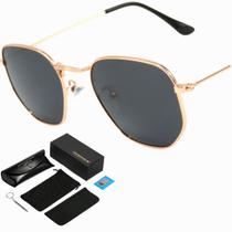 Óculos De Sol Polarizado Octogonal Metal Uv400 Com Case Óculos De Sol Polarizado Octogonal Metal Uv400 Com Case