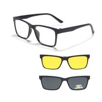 Óculos De Sol Polarizado Preto Armação Grau Masculino Clip On 3x1 Ima Amarelo Para Noite Mod 2305 - Oculos20v