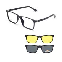 Óculos De Sol Polarizado Preto Armação Grau Masculino Clip On 3x1 Ima Amarelo Para Noite Mod 3515