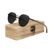 Óculos De Sol Polarizados De Madeira UV400 Com Lentes Espelhadas Redondas De Armação Completa Feitos