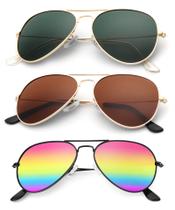 Óculos de Sol Polarizados KALIYADI - Estilo Aviador, Metal, UV400 - Pacote com 3 (62mm)