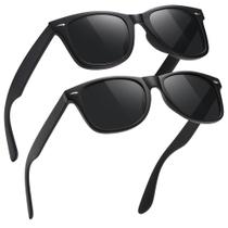 Óculos de Sol Polarizados MEETSUN - Retro Clássico - Pacote com 2 Unidades (C3, Preto Fosco)