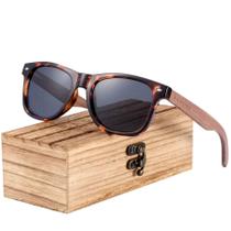 Óculos de Sol Polarizados Quadrado Hastes de Madeira Proteção UV400